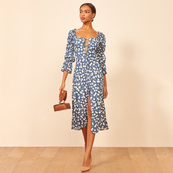 BOHO gypsy Floral print lace up midi dress - Picture 3 of 6